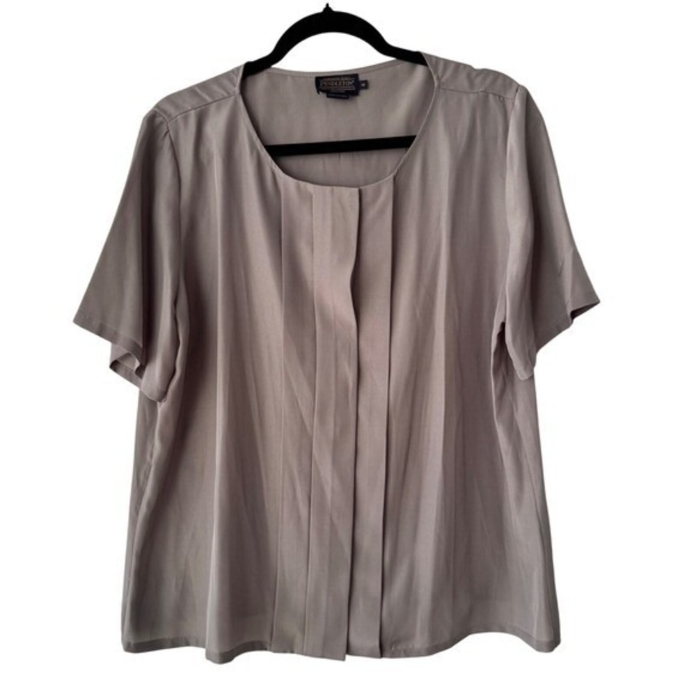 Pendleton Womens Grey Pleated‎ Front Scoop Neck Short Sleeve Blouse Size 18